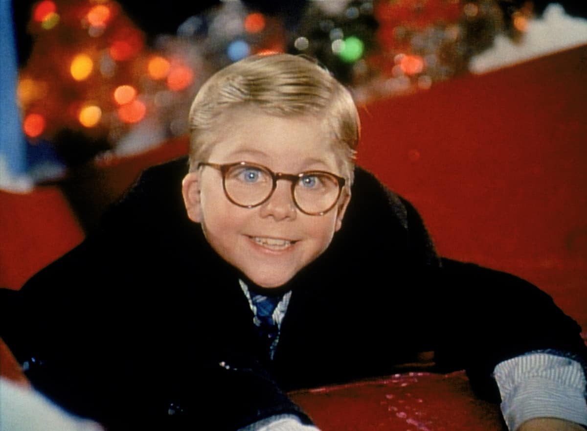 Ralphie from A Christmas Story on Santa's slide